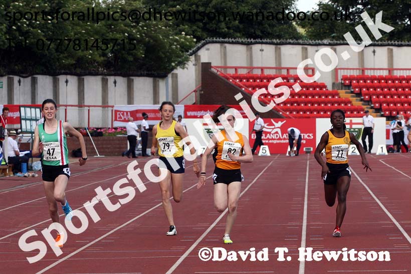 Junior girls 100 metres, 2015 English Schools Track and Field Champs., Gateshead Stadium. Photo: David T. Hewitson/Sports for All Pics
